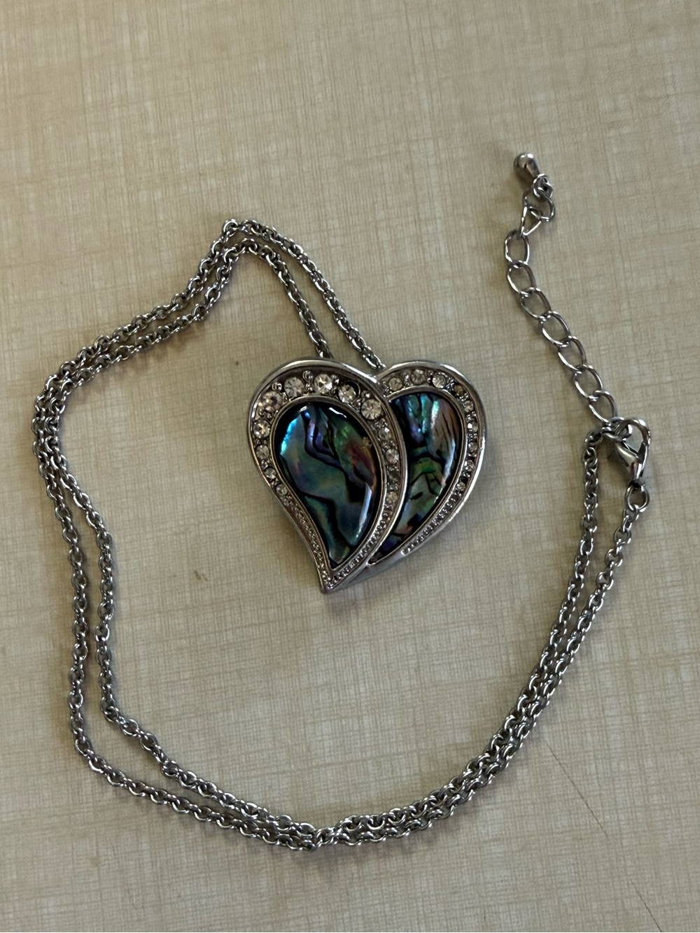 Silver-Tone Heart Pendant Necklace with Abalone Inlay - Never Worn